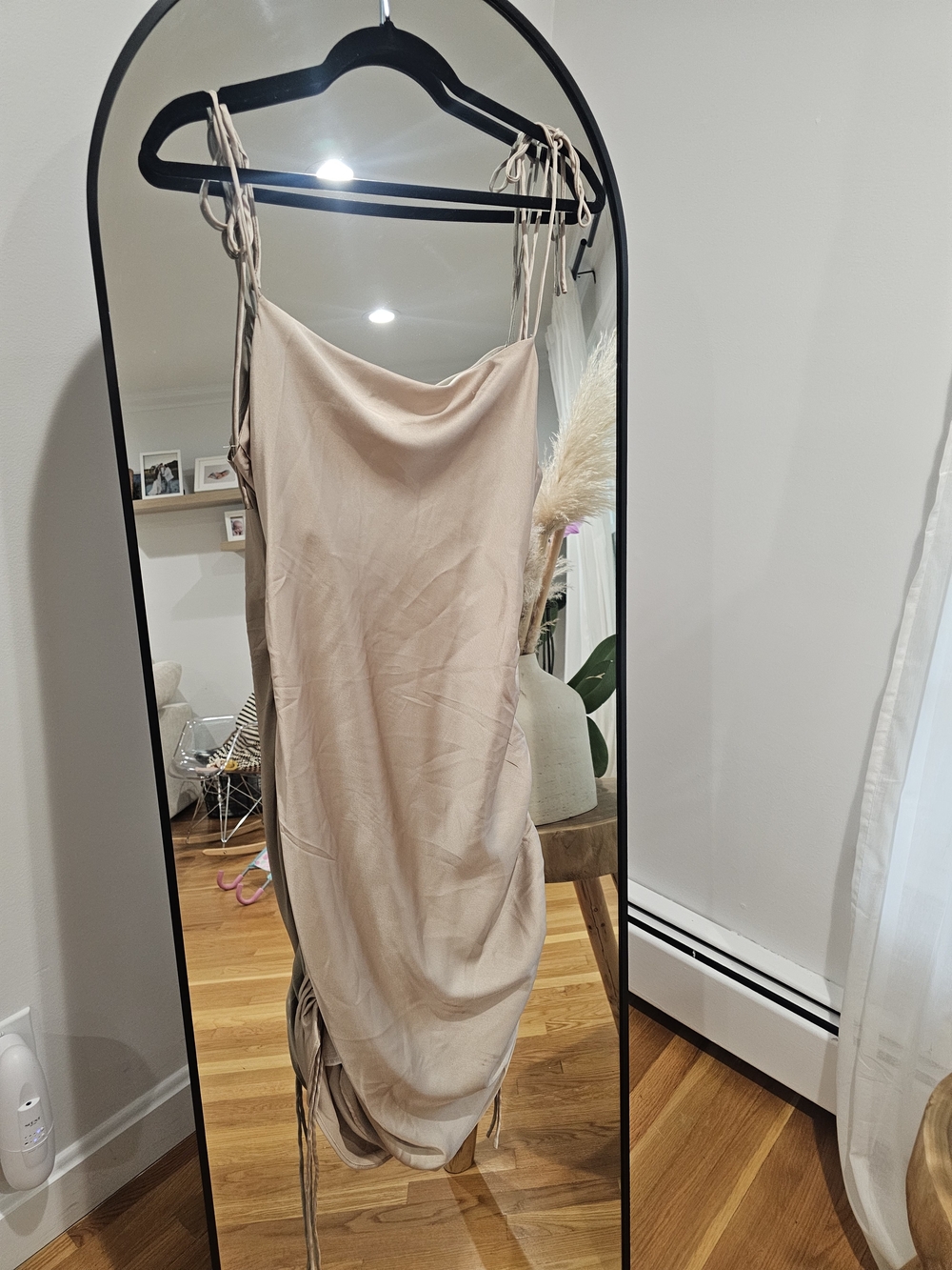 Mango Satin Cowl-Neck Slip Dress in Taupe